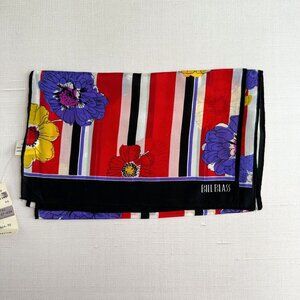 Bill Blass Silk Scarf Floral Stripe NWT